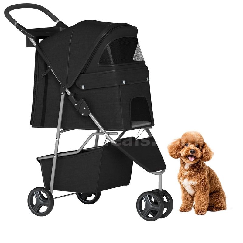 SHIPPING AVAILABLE Foldable 3 Wheels Pet Stroller BP-S13T-Black, Lightweight Dog Cat Carrier Stroller (C2-01)