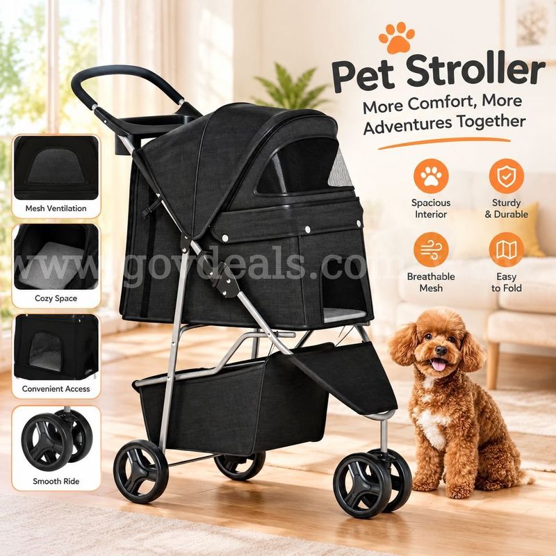 SHIPPING AVAILABLE Foldable 3 Wheels Pet Stroller BP-S13T-Black, Lightweight Dog Cat Carrier Stroller (C2-01)
