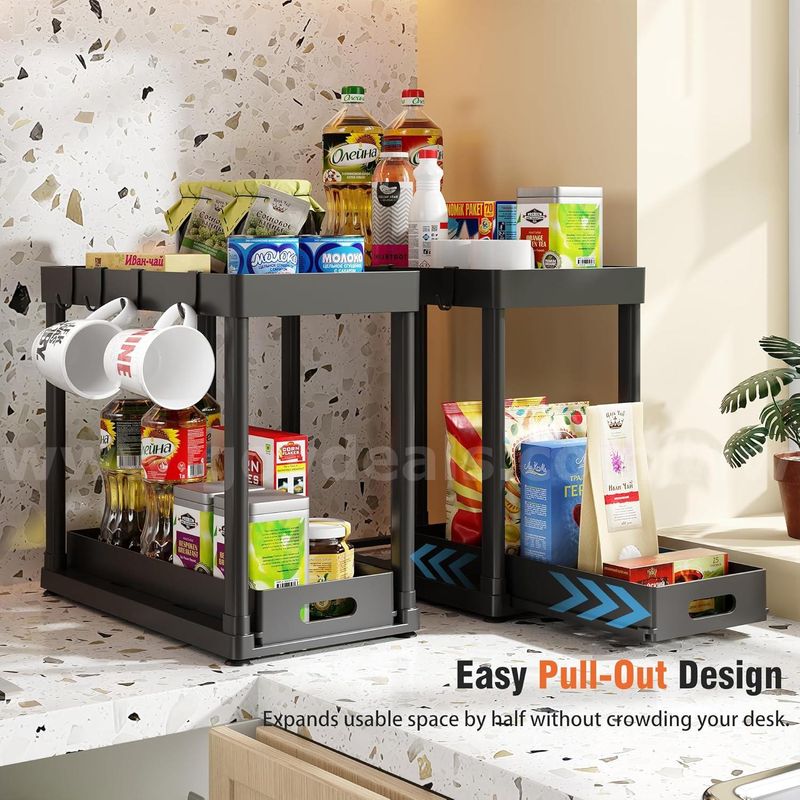 SHIPPING AVAILABLE POUGNY 2PC Under Sink Organizer Rack 2 Tier Under Sliding Cabinet Basket Organizer Drawer (33-01)