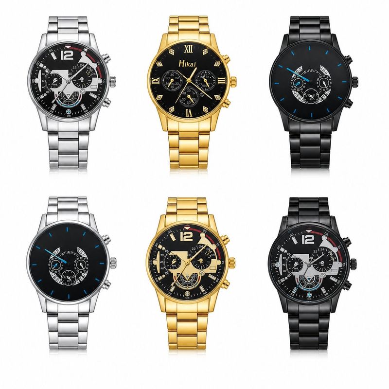 SHIPPING AVAILABLE 6pcs Men's Luxury Stainless Steel Quartz Watch Fashion Fake Chronograph Dial Business(W1-034)