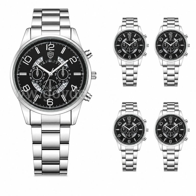 SHIPPING AVAILABLE lot of 5 Men's Stainless Steel Chronograph Watch, Black Dial Analog Quartz Wrist Watch(W1-01)
