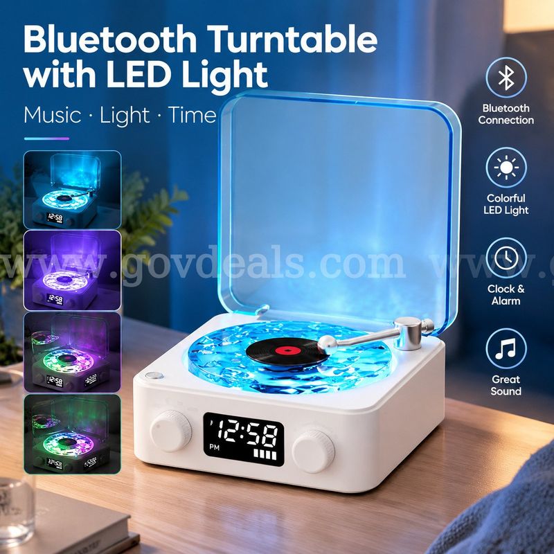 SHIPPING AVAILABLE 10pcs Retro Vinyl Turntable Bluetooth Speaker, White Noise Sleep Machine with Digital Clock(B3-04)