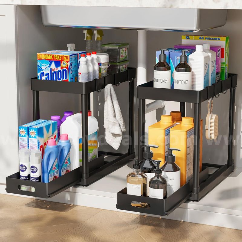 SHIPPING AVAILABLE POUGNY 2PC Under Sink Organizer Rack 2 Tier Under Sliding Cabinet Basket Organizer Drawer (33-01)
