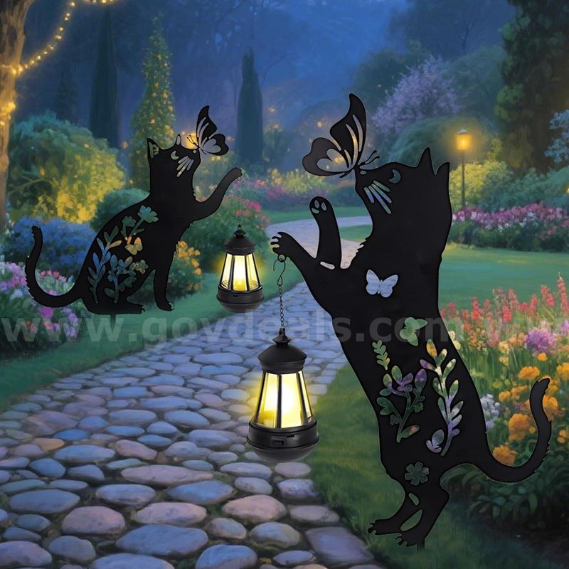 SHIPPING AVAILABLE Lot of 14 Black Cat Silhouette Solar Outdoor Garden Lights / Stakes (B4-08)