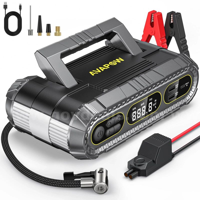 SHIPPING AVAILABLE AVAPOW Car Jump Starter with Air Compressor, 2000A Peak 150PSI Tire Inflator 59.2Wh Portable(8888n)