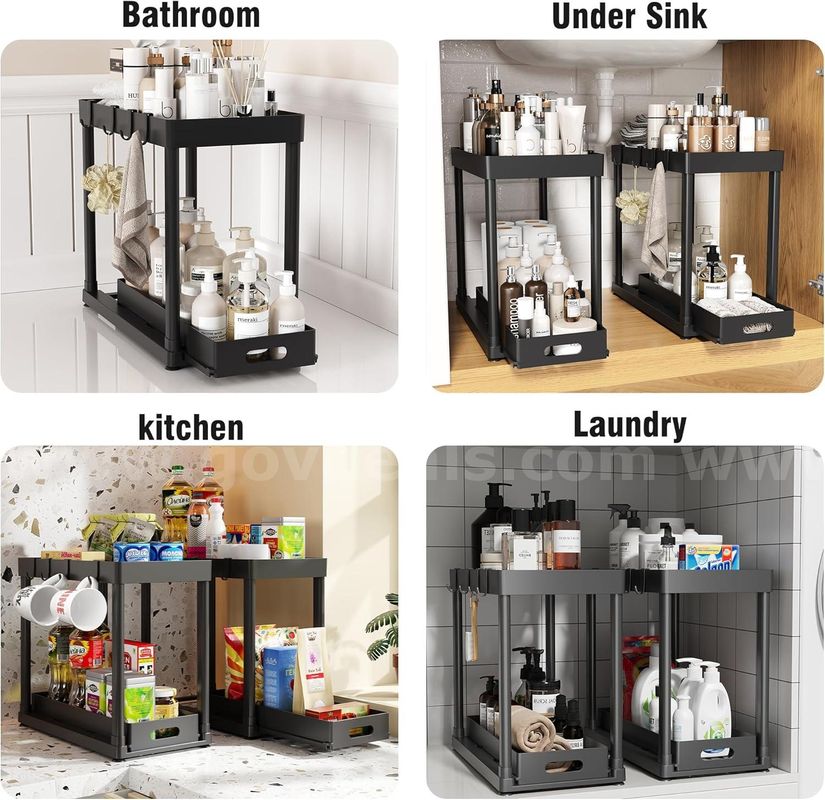 SHIPPING AVAILABLE POUGNY 2PC Under Sink Organizer Rack 2 Tier Under Sliding Cabinet Basket Organizer Drawer (33-01)