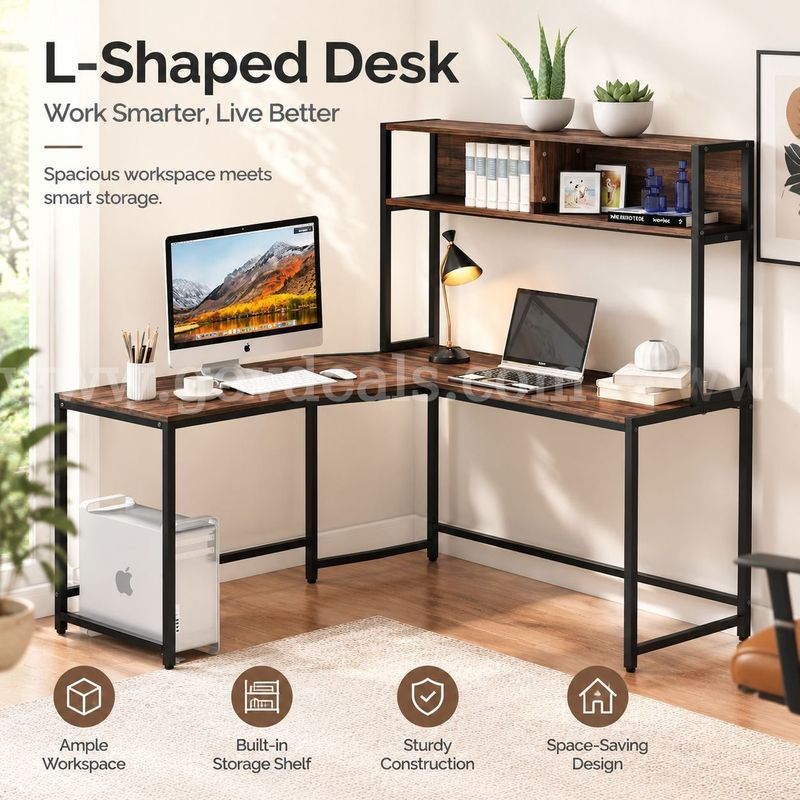 SHIPPING AVAILABLE Tribesigns Computer Desk with Hutch, Industrial Writing Desk with Bookshelf, Vintage Wooden (A1-010)