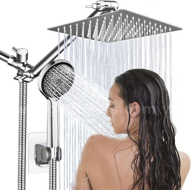SHIPPING AVAILABLE Lot of 5 Rain Shower Heads — 8-Inch with Handheld Spray Combo, Angle Adjustable, Wall-Mounted(B4-05)