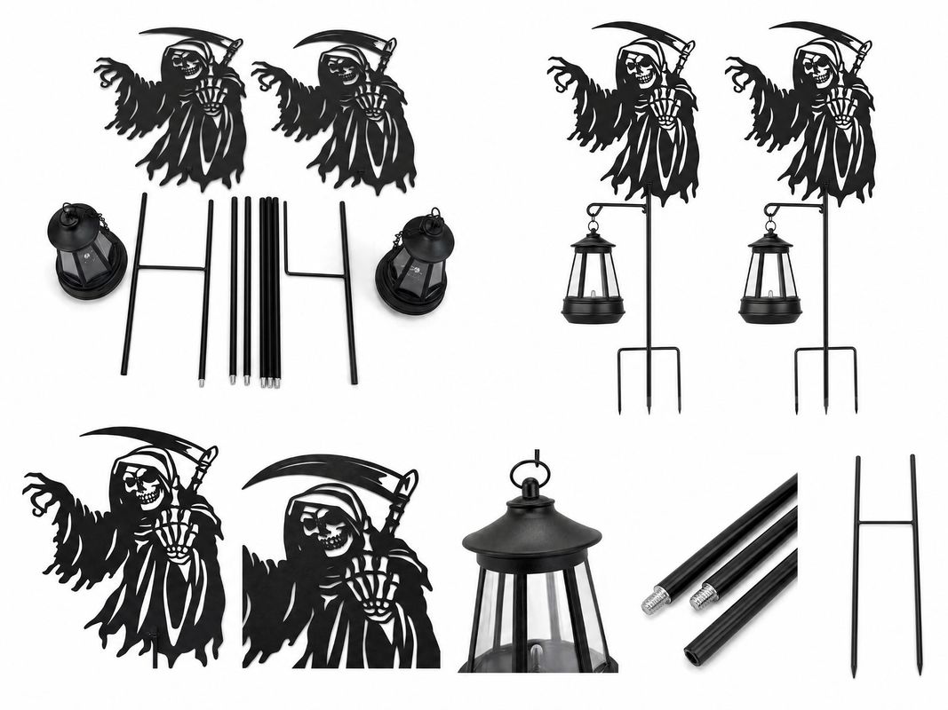SHIPPING AVAILABLE Lot of 10 Solar Halloween Grim Reaper Yard Stakes with Hanging Lantern Lights (B4-04)