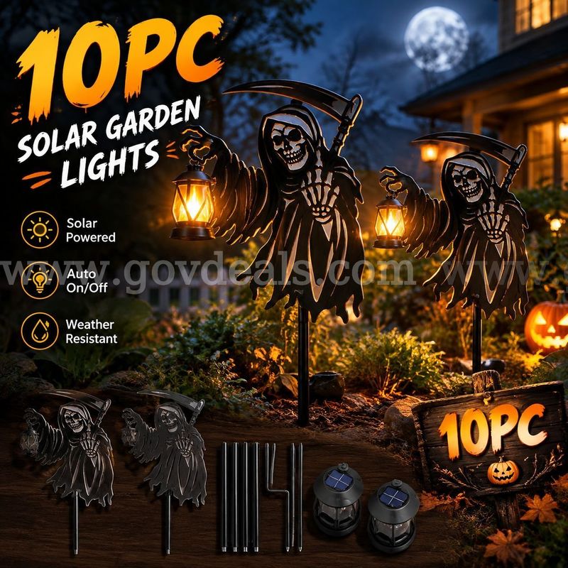 SHIPPING AVAILABLE Lot of 10 Solar Halloween Grim Reaper Yard Stakes with Hanging Lantern Lights (B4-04)