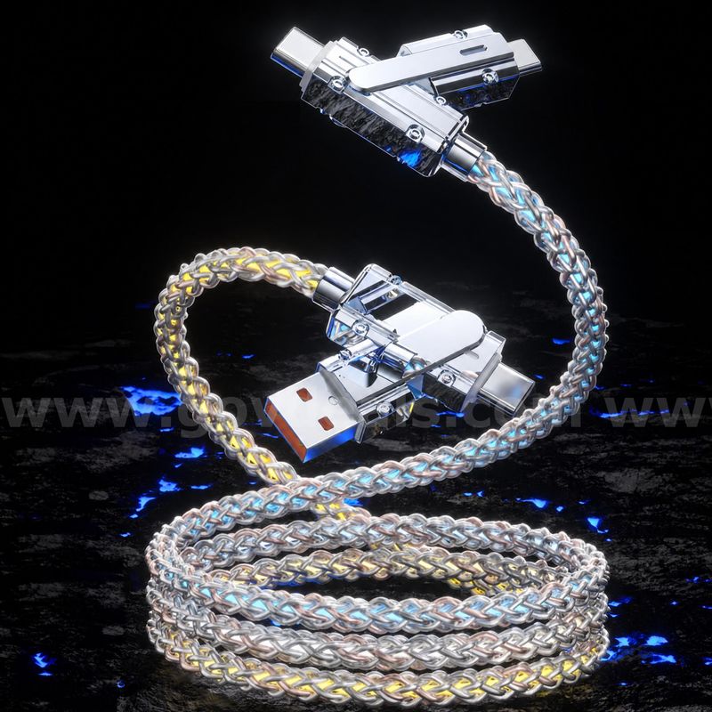 SHIPPING AVAILABLE 8pcs 4-in-1 LED Light Up Fast Charging Cable 3.3FT RGB Glowing Multi USB Cord(AA-06)