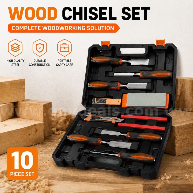 SHIPPING AVAILABLE 10-Piece Wood Chisel Set with Case, Honing Guide & Sharpening Stone (AA1-01)