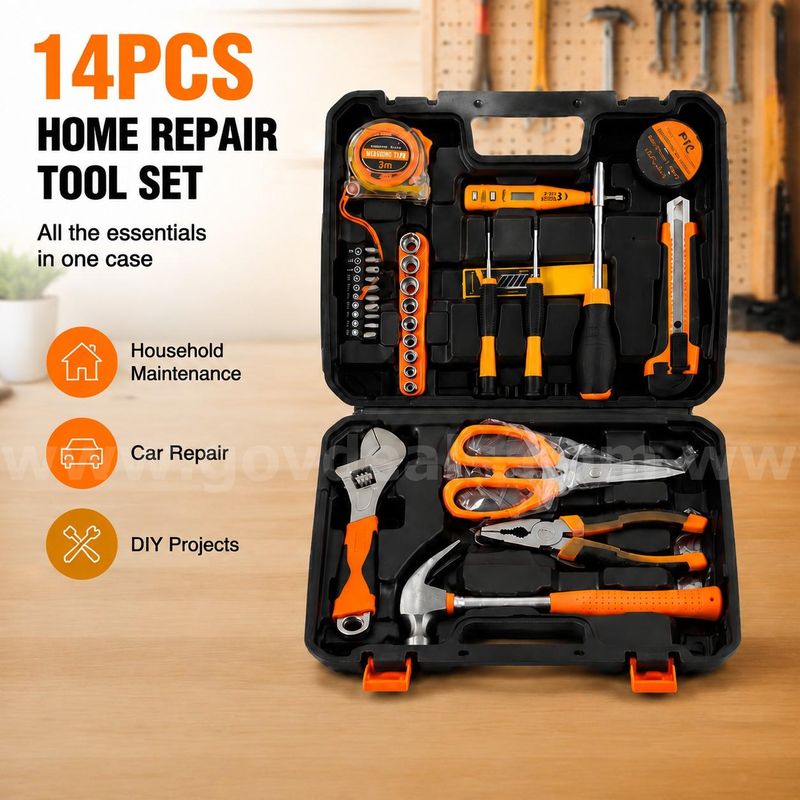 SHIPPING AVAILABLE New 14-Piece Household Tool Kit with Toolbox, Screwdrivers, Pliers, Hammer & Tape Measure (AA1-04)