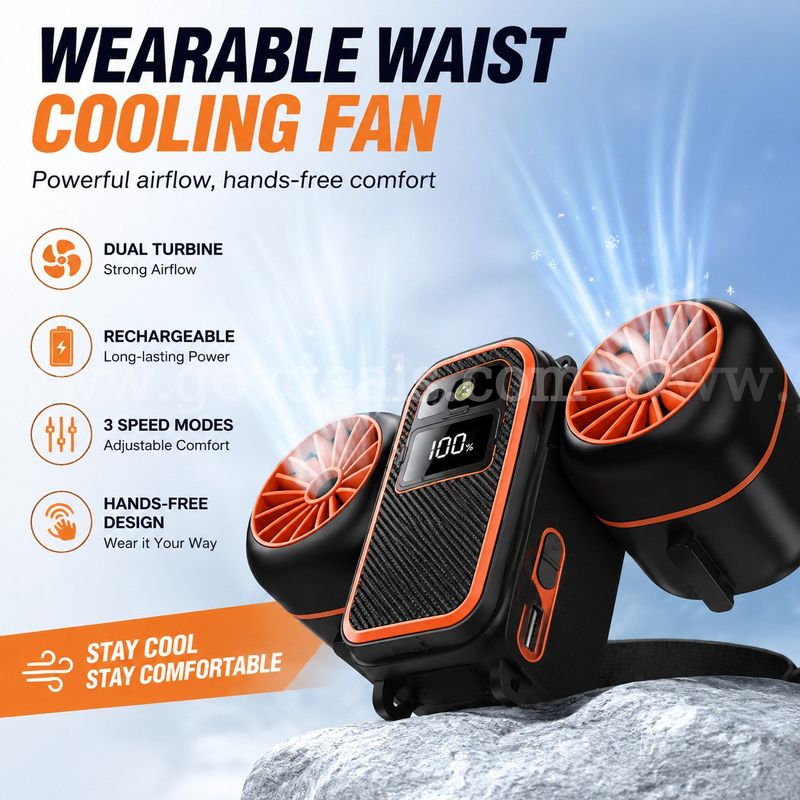 SHIPPING AVAILABLE Portable Waist Fan with Dual Fans, 10000mAh Rechargeable Wearable Belt Clip Fan (AA-03)