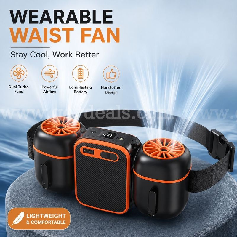 SHIPPING AVAILABLE Portable Waist Fan with Dual Fans, 10000mAh Rechargeable Wearable Belt Clip Fan (AA-03)