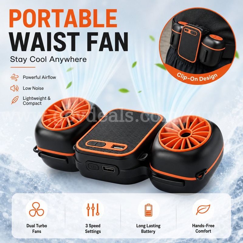 SHIPPING AVAILABLE Portable Waist Fan with Dual Fans, 10000mAh Rechargeable Wearable Belt Clip Fan (AA-03)