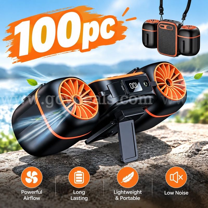 SHIPPING AVAILABLE Lot of 100 Portable Waist Fan with Dual Fans, 10000mAh Rechargeable Wearable Belt Clip Fan (AA-03)