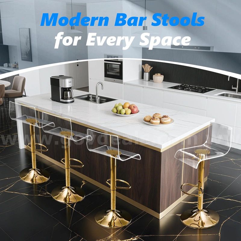 SHIPPING AVAILABLE Golden Acrylic Adjustable Swivel Bar Stools, Set of 4 Mid-Back Modern Clear Chairs for Kitchen(A-34)