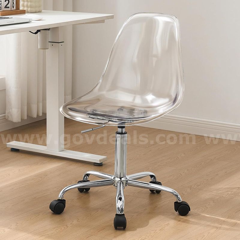 SHIPPING AVAILABLE Lessmore Clear Desk Chair, Adjustable Acrylic Home Office Chair with Wheels, Swivel Vanity(A-35)