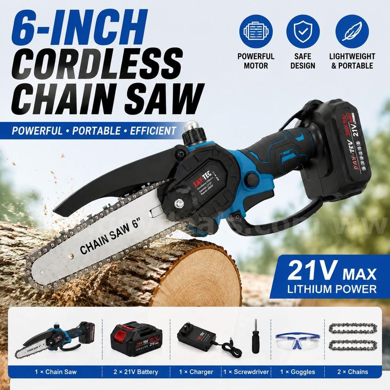 SHIPPING AVAILABLE Mini Chainsaw Cordless, 6-Inch Portable Handheld Chainsaw with Security Lock & Oiler System(AA-08)