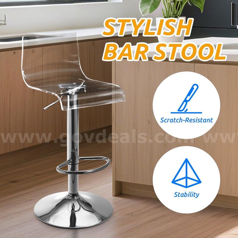 SHIPPING AVAILABLE Lessmore Clear Bar Stools Set of 2, Acrylic Bar Stools Swivel, Transparent Bar Stool, Silver(A-32)