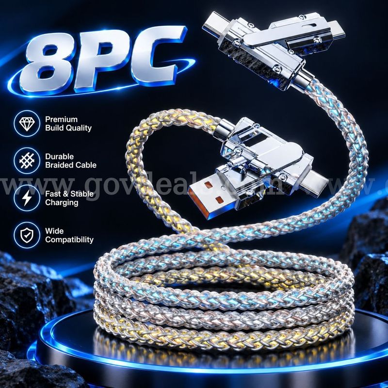 SHIPPING AVAILABLE 8pcs 4-in-1 LED Light Up Fast Charging Cable 3.3FT RGB Glowing Multi USB Cord(AA-06)