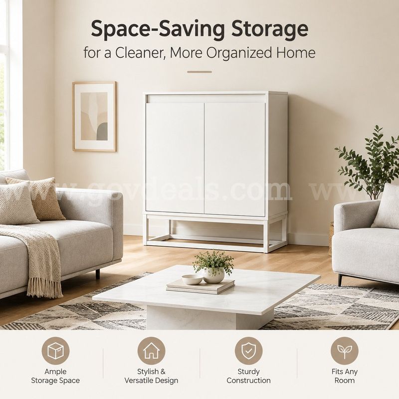 SHIPPING AVAILABLE WLIVE Floor Storage Cabinet, Wood Standing Cabinet with 2 Doors, Adjustable Shelf and Stable(A1-08)