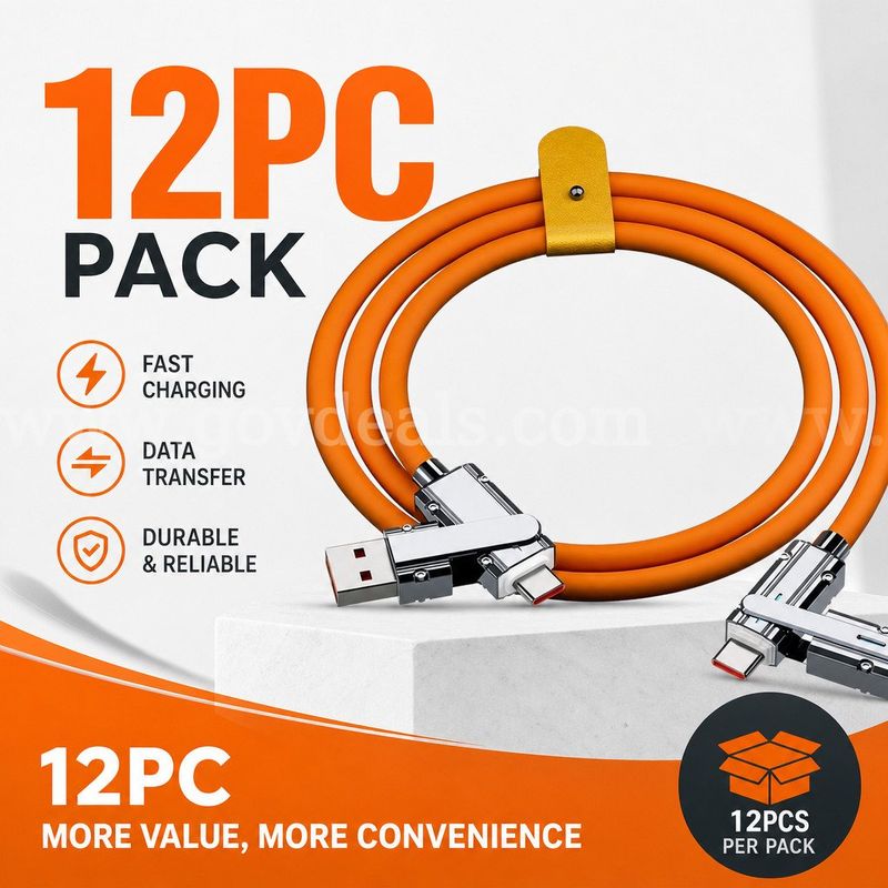 SHIPPING AVAILABLE Lot of 12 New 4-in-1 Fast Charging Cables, 3.4 FT Multi USB Cable with Type-C/Lightning (AA-02)