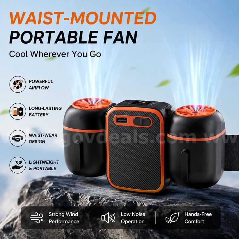SHIPPING AVAILABLE Lot of 50 Portable Waist Fan with Dual Fans, 10000mAh Rechargeable Wearable Belt Clip Fan (AA-03)