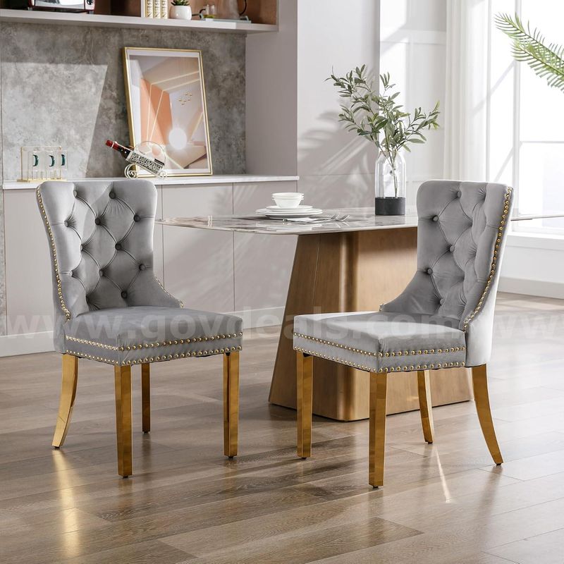 SHIPPING AVAILABLE Velvet Dining Chairs Set of 2,Upholstered Dining Room Chair,Light Gray(5-20)