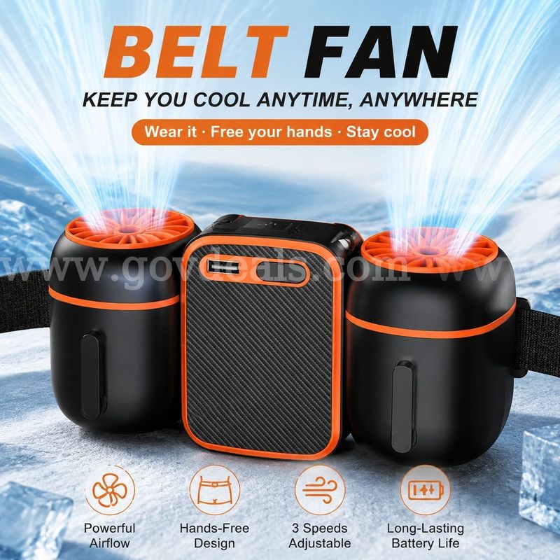 SHIPPING AVAILABLE lot of 10 Portable Waist Fan with Dual Fans, 10000mAh Rechargeable Wearable Belt Clip Fan (AA-03)