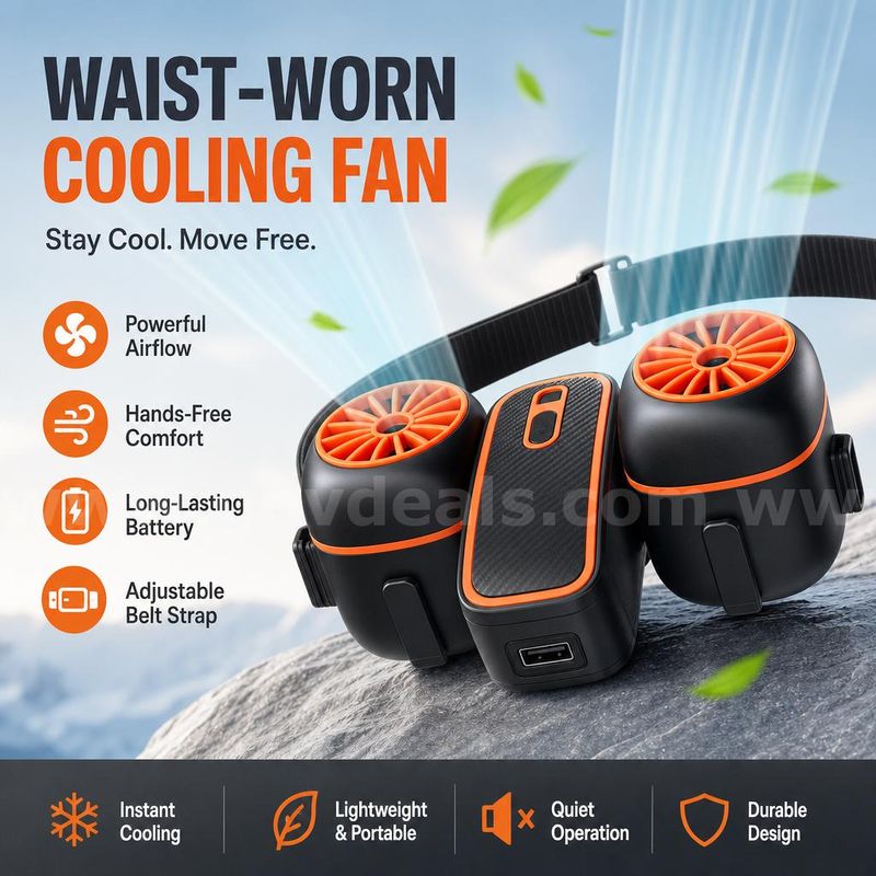 SHIPPING AVAILABLE lot of 5 Portable Waist Fan with Dual Fans, 10000mAh Rechargeable Wearable Belt Clip Fan (AA-03)