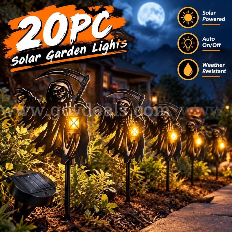 SHIPPING AVAILABLE Lot of 20 Solar Halloween Grim Reaper Yard Stakes with Hanging Lantern Lights (B4-04)