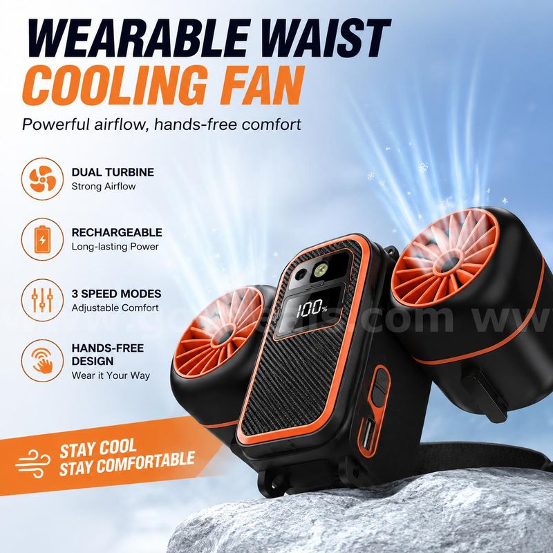 SHIPPING AVAILABLE lot of 20 Portable Waist Fan with Dual Fans, 10000mAh Rechargeable Wearable Belt Clip Fan (AA-03)