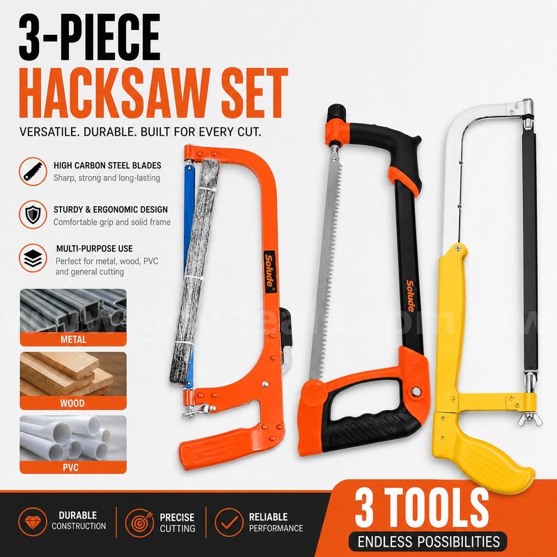 SHIPPING AVAILABLE 10-Piece Hacksaw Set with High Carbon Steel Blades for Wood, Metal, PVC (3 Assorted Styles / Random)