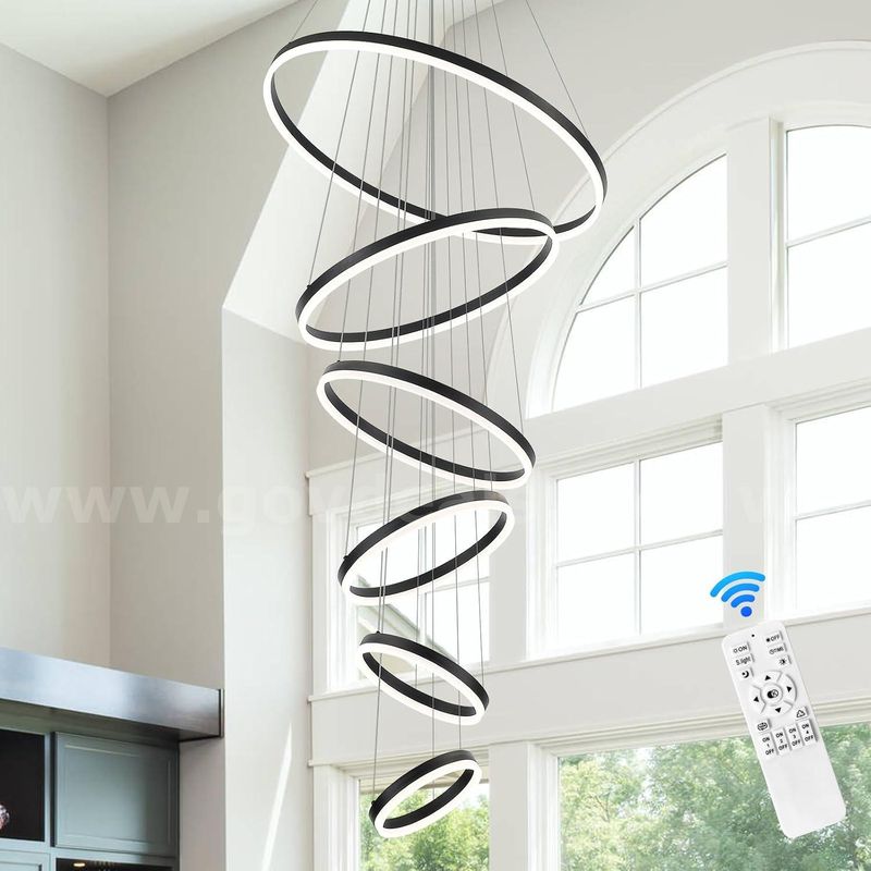 SHIPPING AVAILABLE 6 Rings LED Chandelier, Modern Black Pendant Light Fixture for Staircase Living Room (AA2-28)
