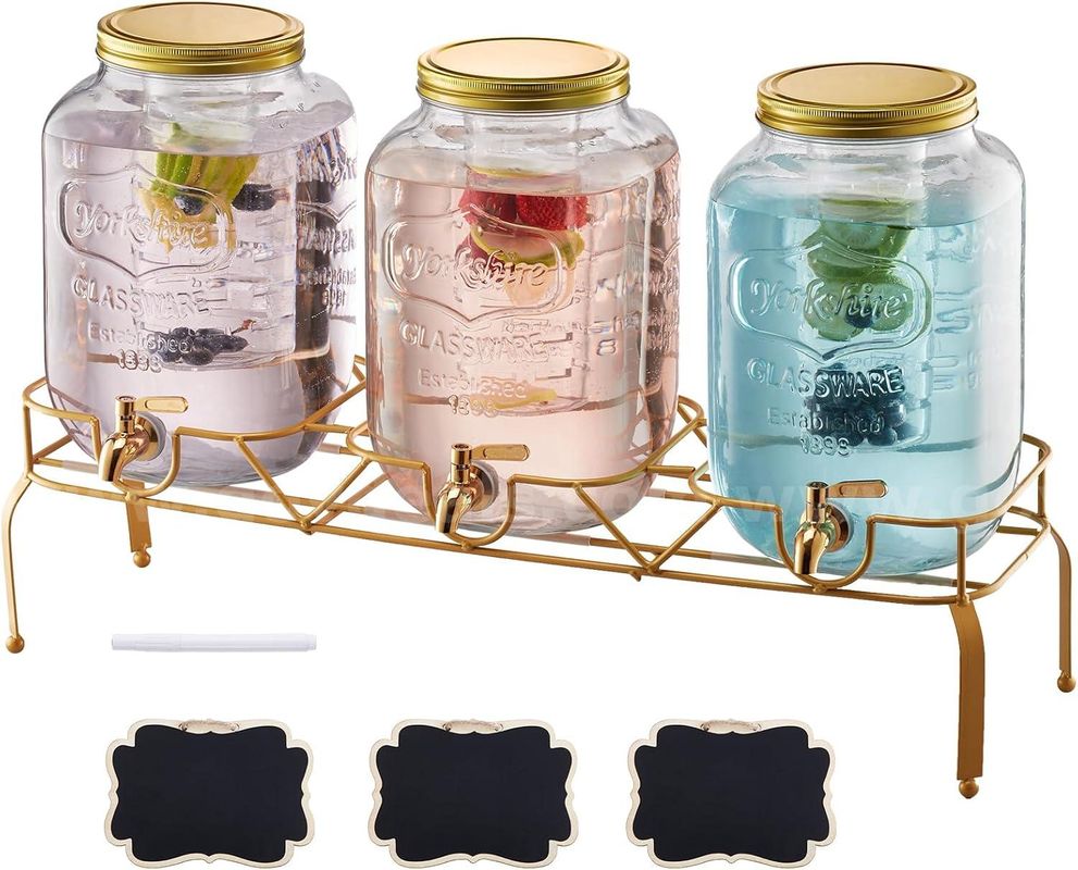 SHIPPING AVAILABLE VEVOR 3-Gallon Glass Beverage Dispenser Set of 3 with Metal Stand, Party Drink Dispenser (AA2-23)