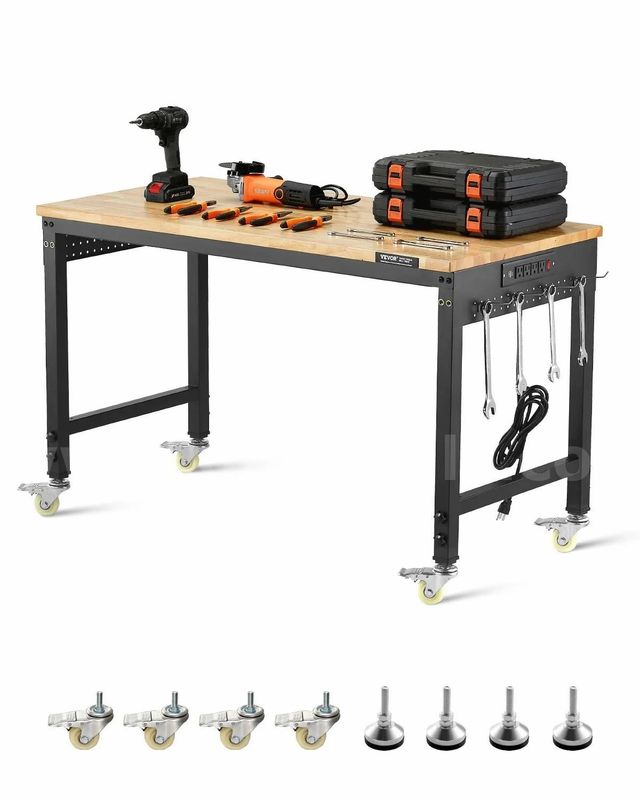 SHIPPING AVAILABLE VEVOR 48x24 Inch Adjustable Height Workbench on Wheels with Pegboard & Power Outlet (AA3-07)