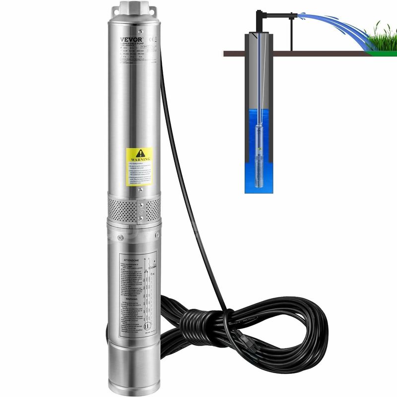 SHIPPING AVAILABLE VEVOR 0.5HP 115V Deep Well Submersible Pump, 28 GPM 167 ft Head Stainless Steel Water Pump (AA3-09)