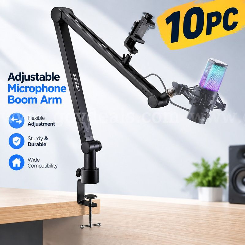 SHIPPING AVAILABLE lot of 10 Microphone Boom Arm with Desk Mount, 360° Rotatable, Adjustable Mic Stand (7-J)