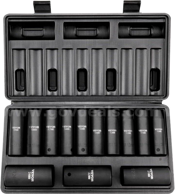 SHIPPING AVAILABLE VEVOR 1/2" Drive Deep Impact Socket Set, 13-Piece Metric (10-24mm) CR-V Steel with Case (AA3-016)