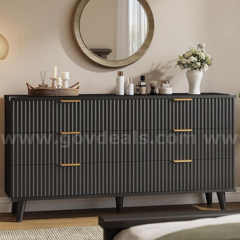 SHIPPING AVAILABLE 6 Drawer Dresser, Modern Wooden Chest of Drawers with Curved Metal Legs & Ball Support (AA3-02)