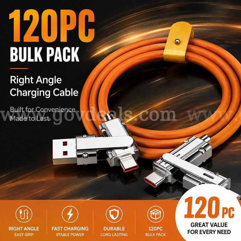 SHIPPING AVAILABLE Lot of 120 New 4-in-1 Fast Charging Cables, 3.4 FT Multi USB Cable with Type-C/Lightning (AA-02)