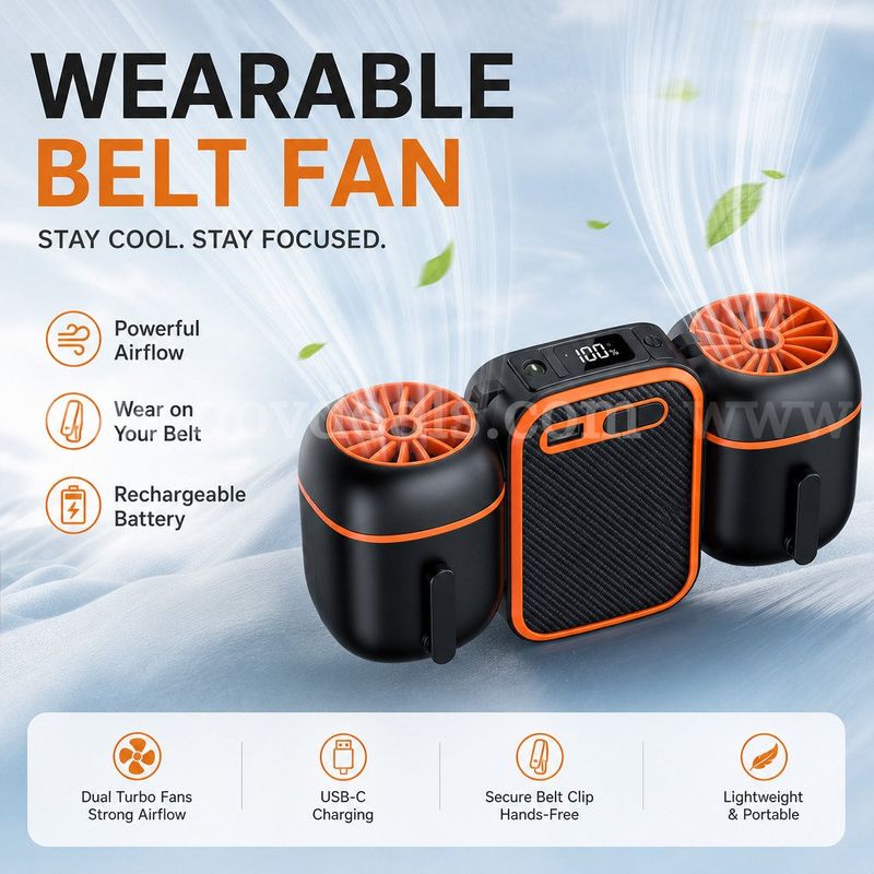 SHIPPING AVAILABLE Portable Waist Fan with Dual Fans, 10000mAh Rechargeable Wearable Belt Clip Fan (AA-03)