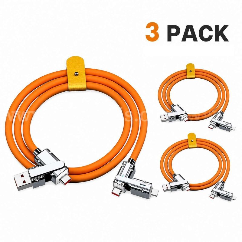 SHIPPING AVAILABLE Lot of 3 New 4-in-1 Fast Charging Cables, 3.4 FT Multi USB Cable with Type-C/Lightning (AA-02)