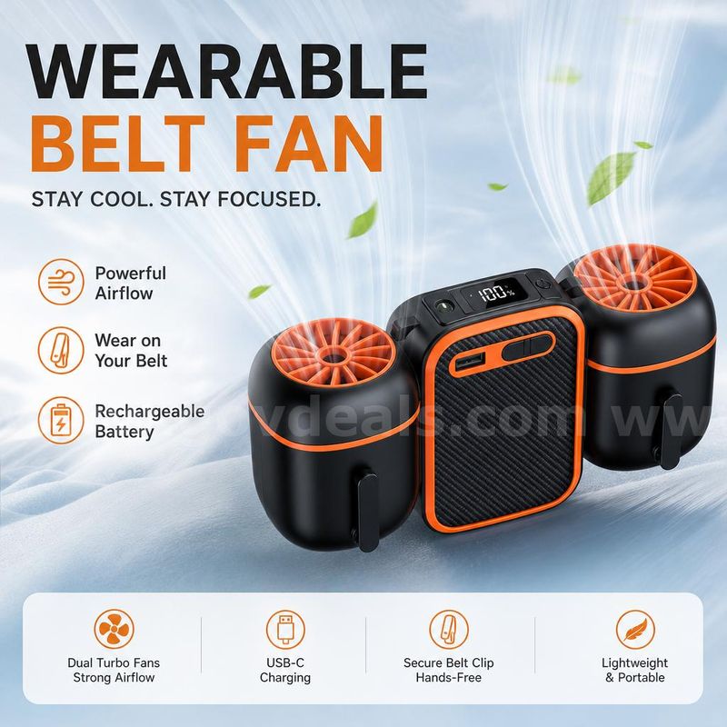SHIPPING AVAILABLE Portable Waist Fan with Dual Fans, 10000mAh Rechargeable Wearable Belt Clip Fan (AA-03)