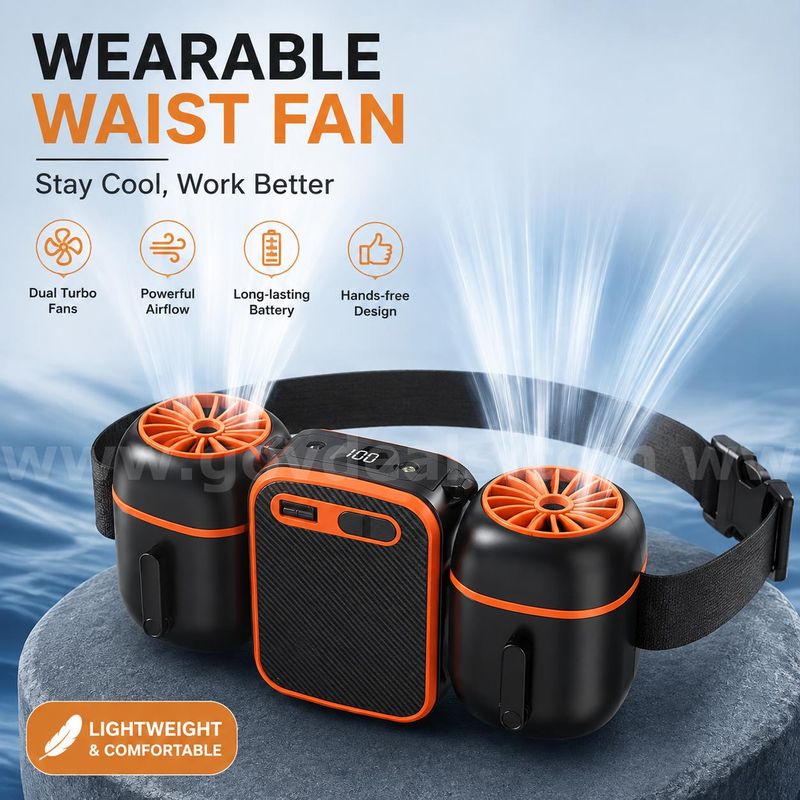SHIPPING AVAILABLE Portable Waist Fan with Dual Fans, 10000mAh Rechargeable Wearable Belt Clip Fan (AA-03)