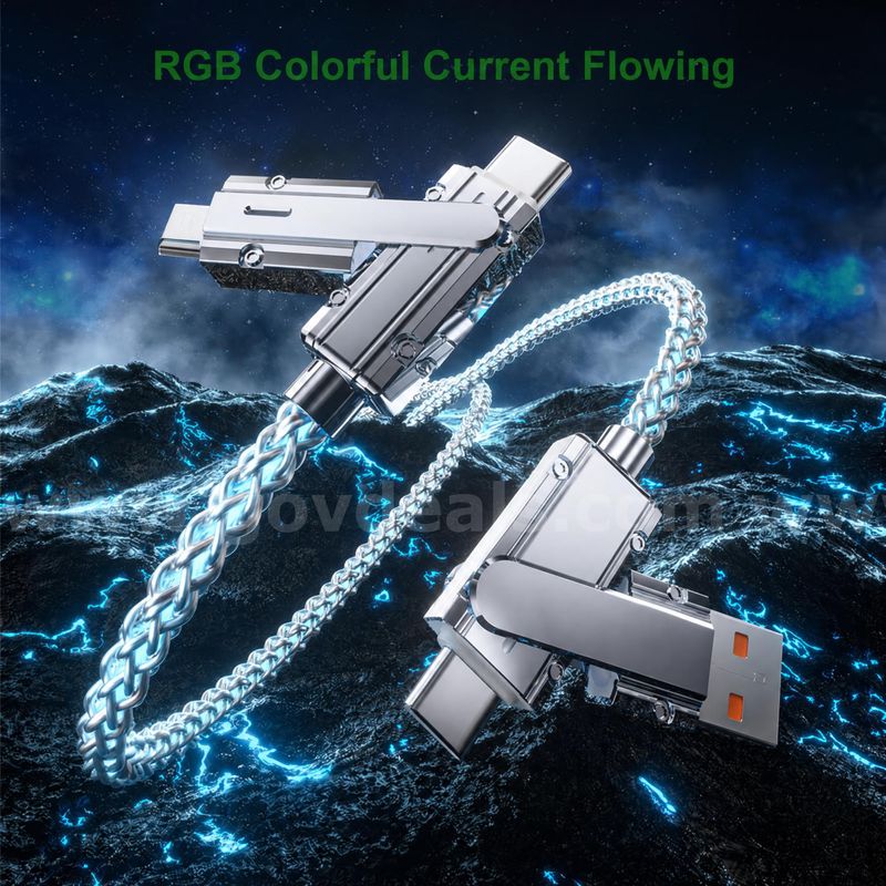 SHIPPING AVAILABLE 8pcs 4-in-1 LED Light Up Fast Charging Cable 3.3FT RGB Glowing Multi USB Cord(AA-06)