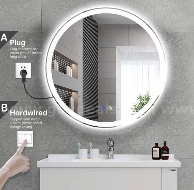 28" Round LED Bathroom Vanity Mirror w/ Anti-Fog 3-Color Light Dimmable IP44