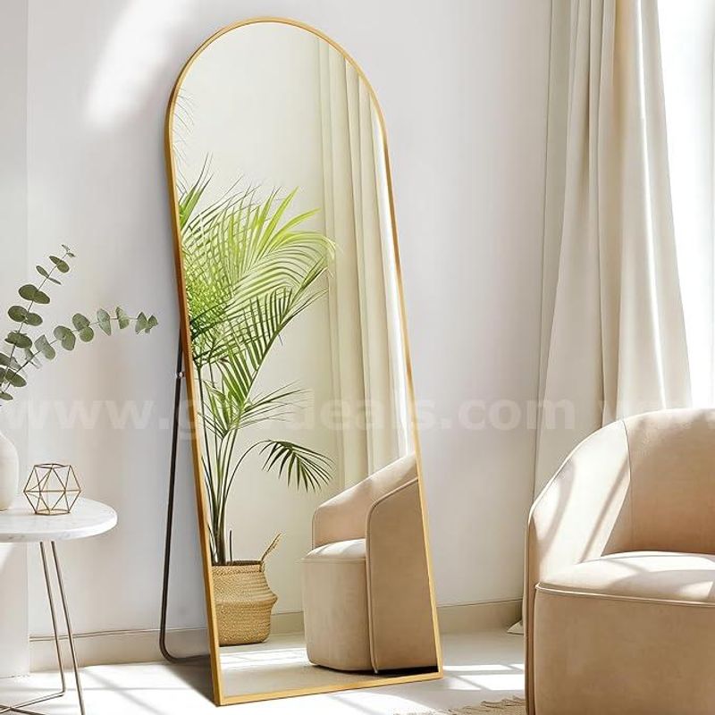 32" x 72" Arched Full Length Floor Mirror w/ Stand Gold Metal Frame